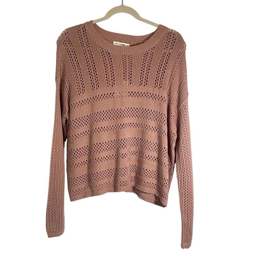 Moon & Madison Open Knit Sweater Dolman Sleeve Cotton Dusty Rose Size Medium NWT